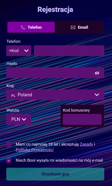 Booi Formularz Rejestracyjny