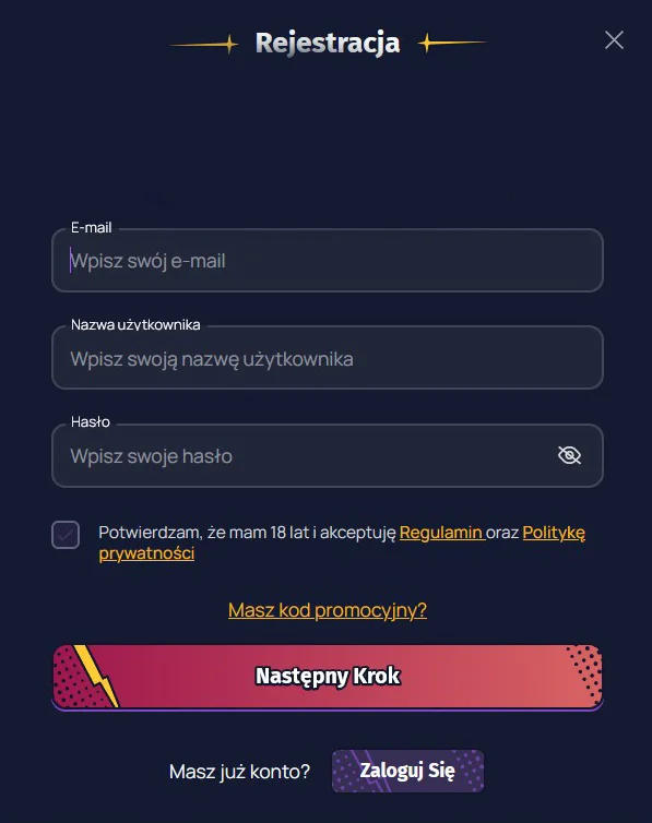 Spinlander Formularz Rejestracyjny