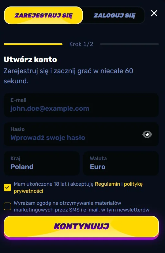 Wino Formularz Rejestracyjny