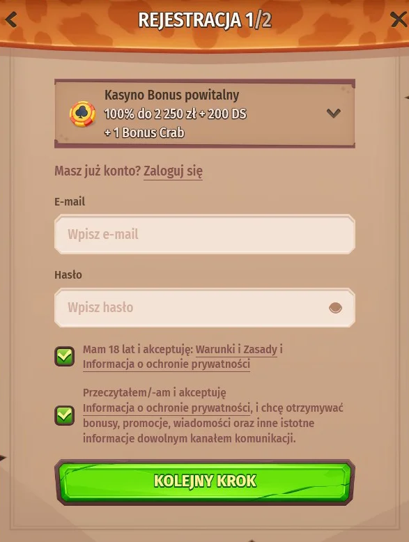StoneVegas Formularz Rejestracyjny