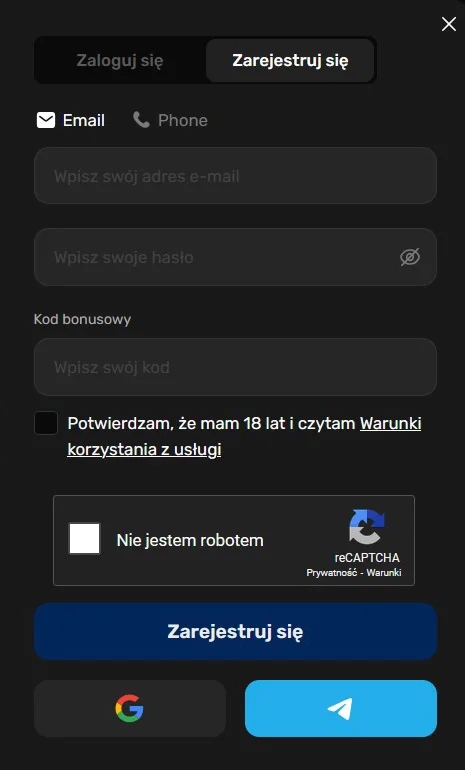 Win.Casino Formularz Rejestracyjny