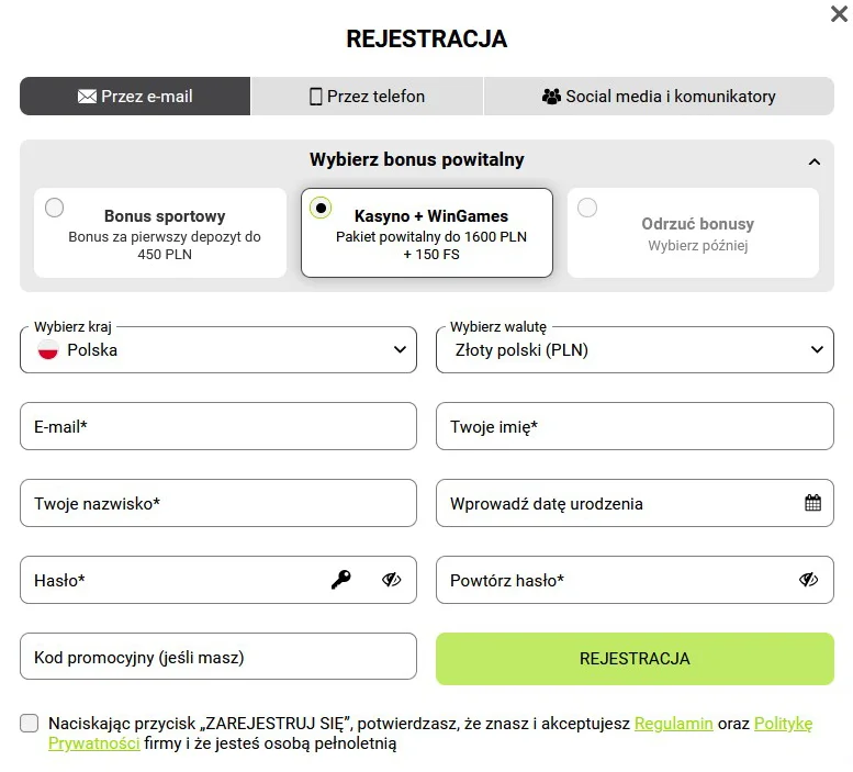 WinWin Formularz Rejestracyjny