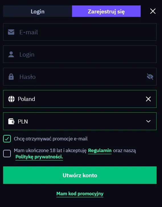 BeonBet Formularz Rejestracyjny