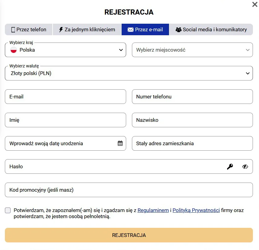 SapphireBet Formularz Rejestracyjny