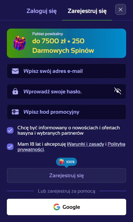 Browinner Formularz Rejestracyjny