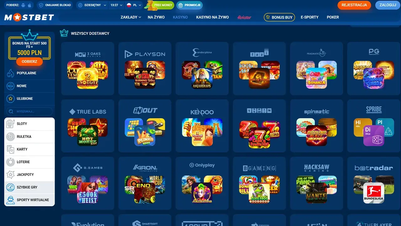 MostBet Casino Dostawcy